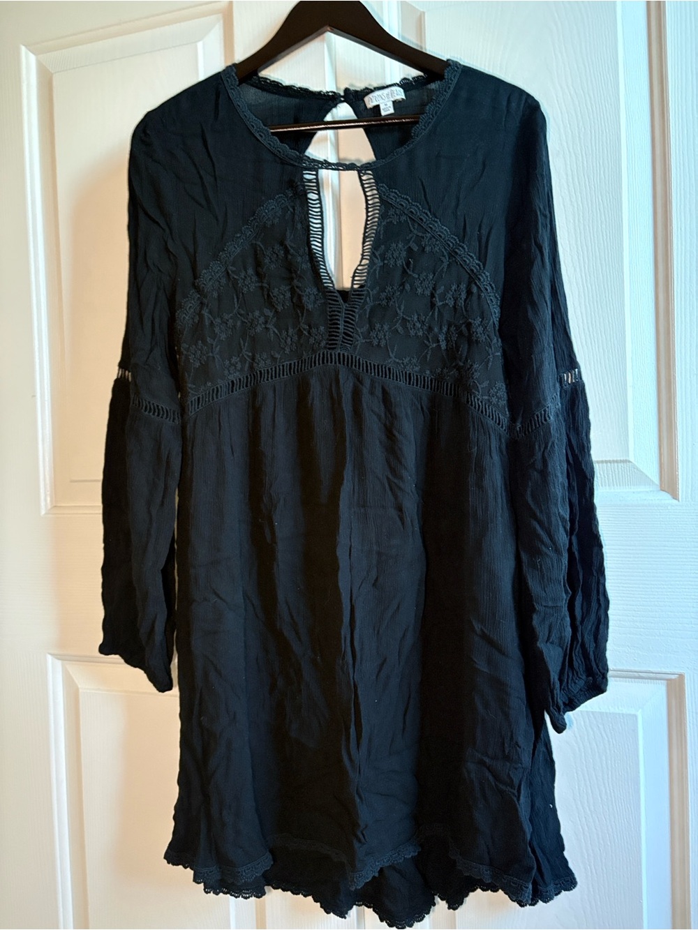 Patrons of Peace Black Long-Sleeve Lace Tunic Dress